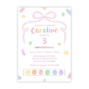 PRINTABLE Art Party Birthday Invitation | Pastel Painting Party Invite | Editable Corjl Template | Kids Pottery or Paint Party Invites 103