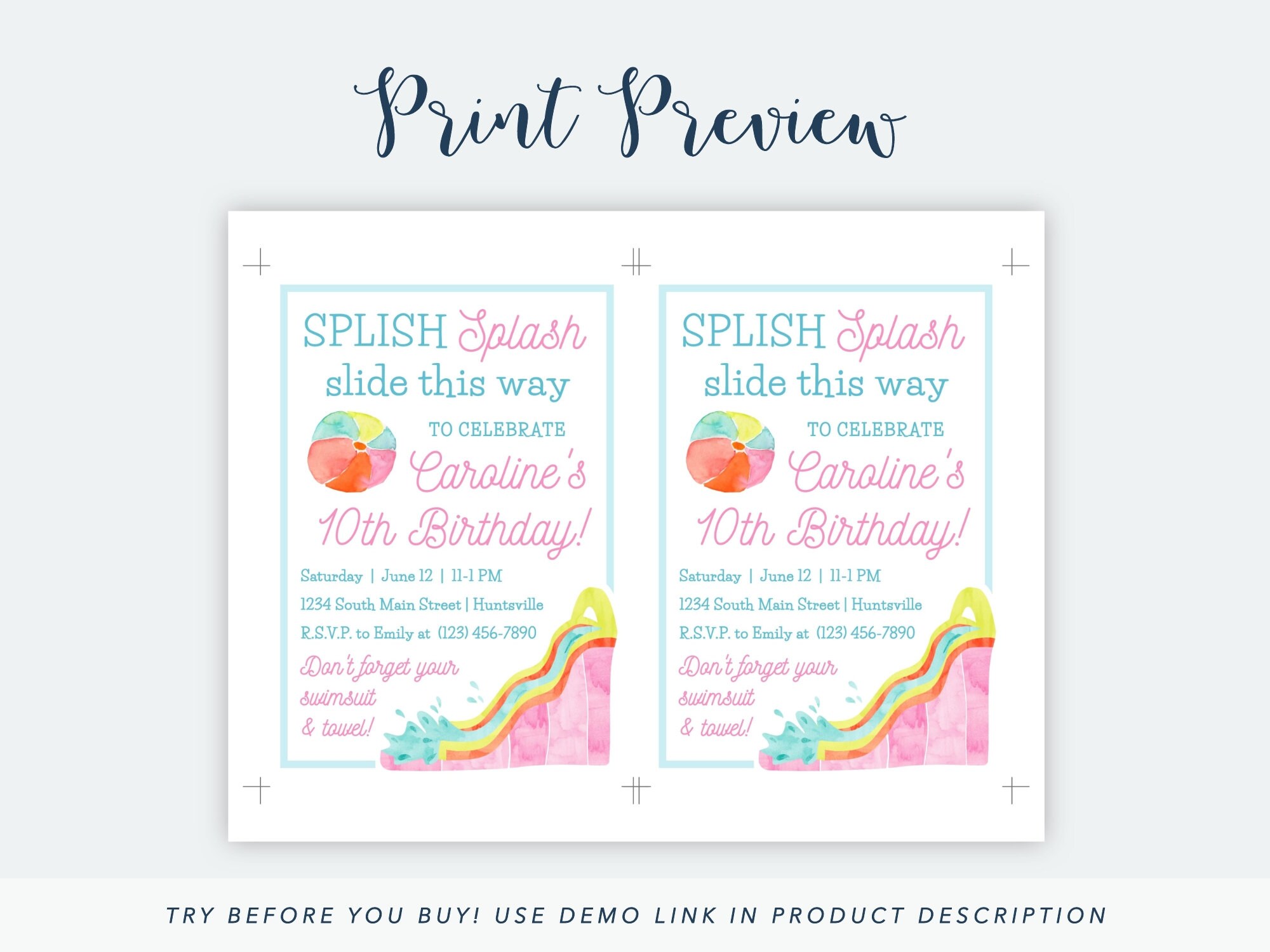 Printable Waterslide Party Invitation Waterslide Birthday - Etsy