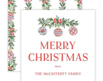 PRINTABLE Ornamental Holly Christmas Gift Tag Template | Holiday Garland with Colorful Ornaments | Editable Corjl Template | 709