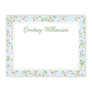 Druckbare personalisierte Grußkarten, Frühling Chinoiserie Briefpapier Vorlage, druckbare Grußkarten, Benutzerdefinierte Grußkarten, Blaue Frühling Chinoiserie