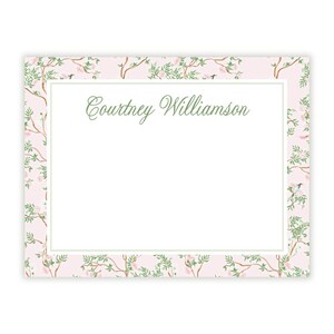 Druckbare personalisierte Grußkarten, Frühling Chinoiserie Briefpapier Vorlage, druckbare Grußkarten, benutzerdefinierte Grußkarten, rosa Frühling Chinoiserie