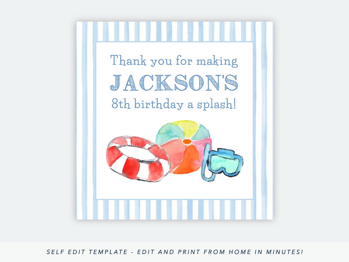 Printable Pool Party Favor Tags Pool Birthday Favor Tags Boy - Etsy