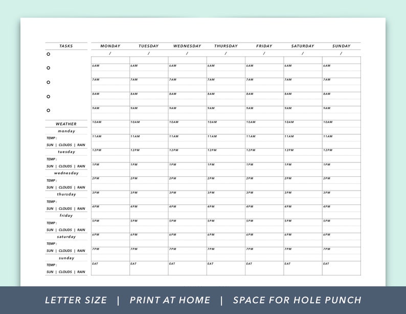 weekly planner printable with weather hourly planner pdf etsy