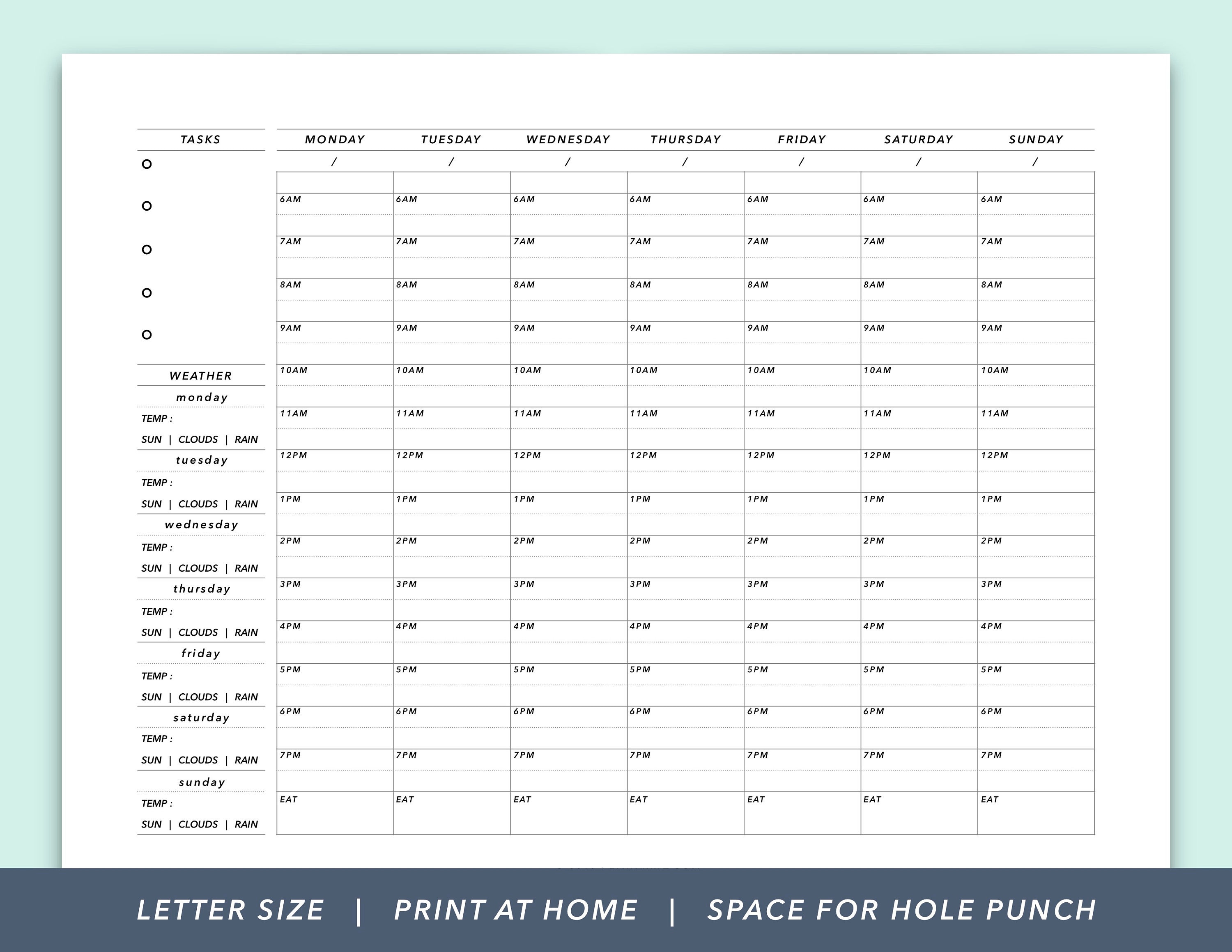 weekly planner printable with weather hourly planner pdf etsy