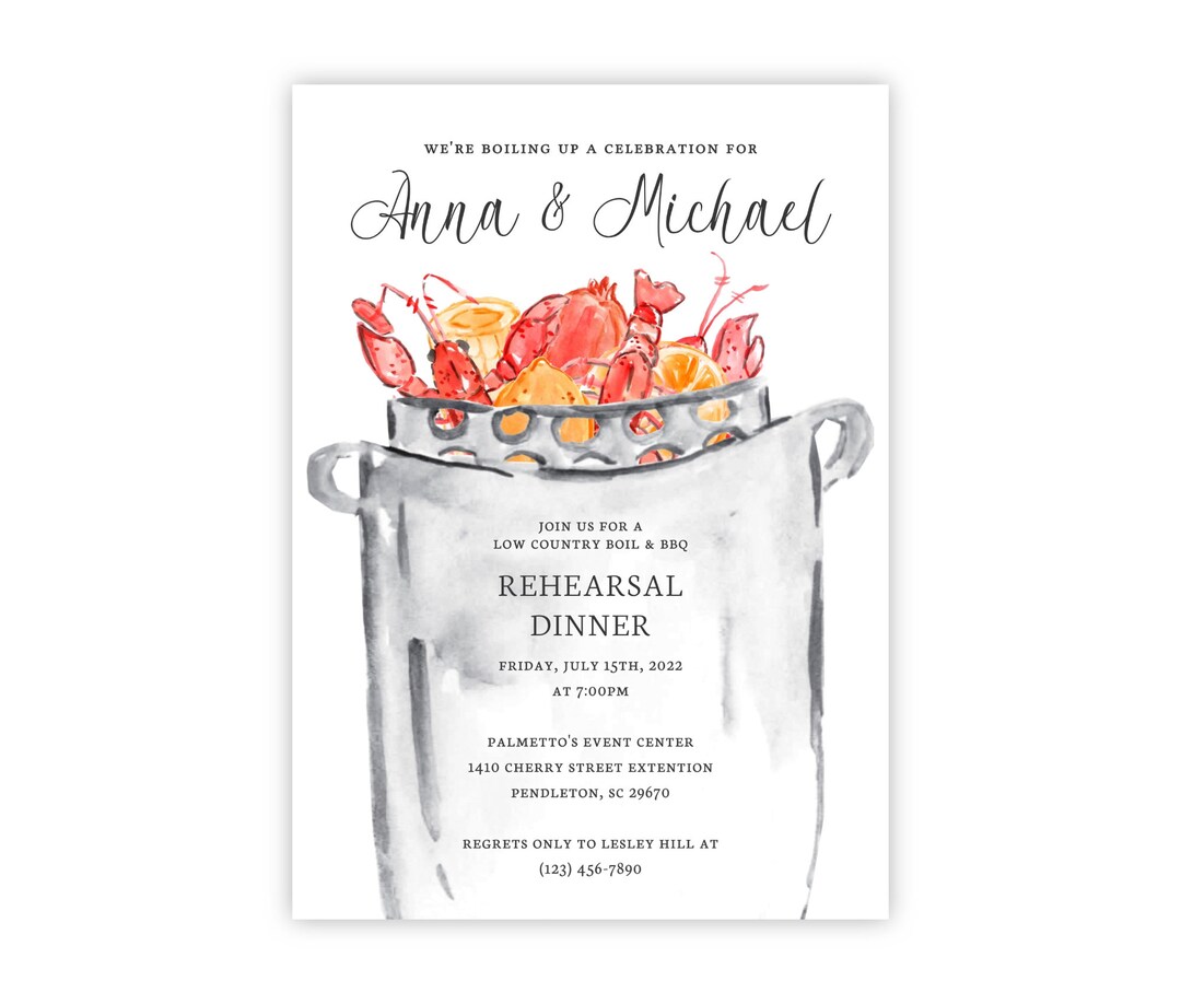 Printable Rehearsal Dinner Invitation, Crawfish Boil Invitation, Low ...