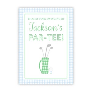 PRINTABLE 5x7 Golf Party Sign | Blue Gingham Golf Birthday Decor | Editable Corjl Template | Hole in One Golf First Birthday Sign 101