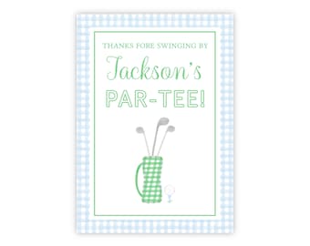 PRINTABLE 5x7 Golf Party Sign | Blue Gingham Golf Birthday Decor | Editable Corjl Template | Hole in One Golf First Birthday Sign 101