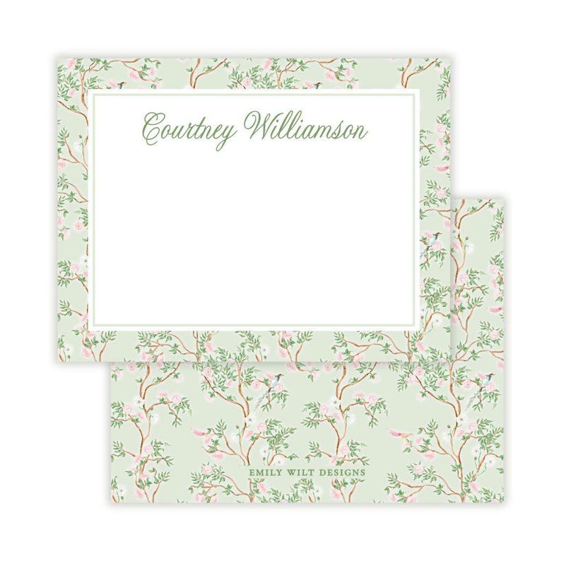 PRINTABLE Personalized Note Cards | Green Floral Flat A2 Stationery ...