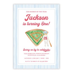 PRINTABLE Baseball First Birthday Invitation | Editable Corjl Template | Rookie of the Year Party | Emily Wilt Designs