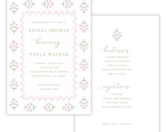 PRINTABLE Bridal Shower Invitation | Editable Corjl Template | Pink Coastal Elegance Design | Bridesmaid or Bridal Luncheon | Wedding | 110
