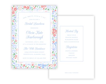 PRINTABLE Bridal Luncheon Invitation | Editable Corjl Template | Red White & Blue Floral | Bridesmaid Luncheon or Shower | Patriotic Design