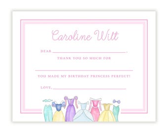 PRINTABLE Thank You Note Template | Princess Birthday Flat Cards for Girls | Fill-in-the-Blank and Personalized Options | 111