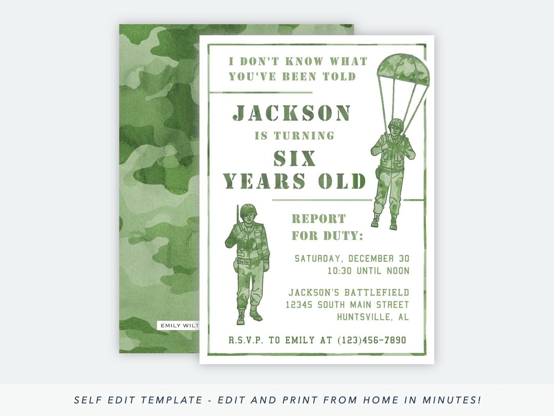 Printable Army Birthday Invitation Army Birthday Party - Etsy