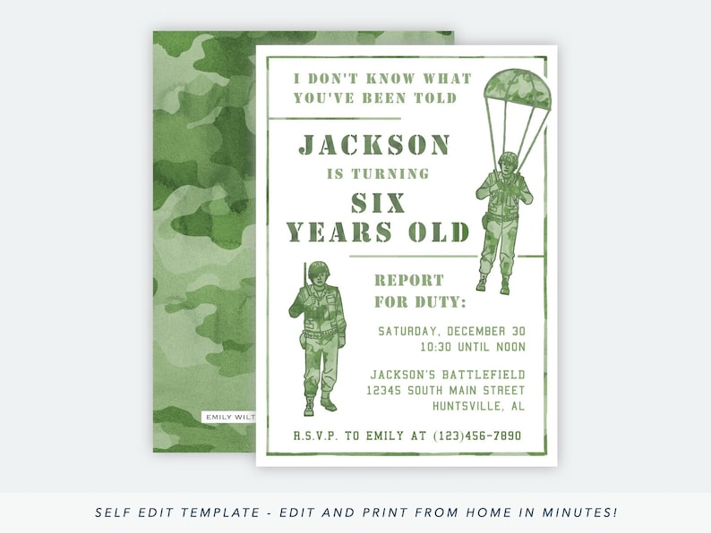 Printable Army Birthday Invitation Army Birthday Party | Etsy