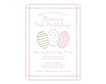 Printable Easter Birthday Invitations for Girls, Pink Egg Hunt Invites, Self-edit Corjl Template