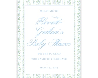PRINTABLE 18x24 Blue Floral Toile Baby Shower Welcome Sign | Boy Baby Shower Sign