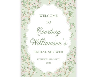 PRINTABLE 24x36 Welcome Sign Template | Green Floral Baby, Bridal Shower or Rehearsal Dinner Decor | Editable Template | Chinoiserie | 119