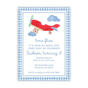 PRINTABLE Airplane Birthday Invitation | &quot;Time Flies&quot; First Birthday Invite | Editable Corjl Template | Instant Digital Download