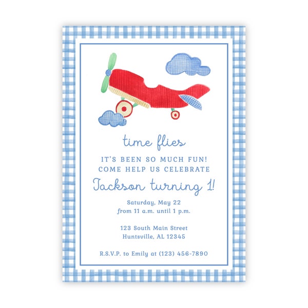 Printable Airplane Birthday Invitation, Airplane Birthday Invite, Airplane Birthday Party Invitation, Time Flies First Birthday, Plane Party