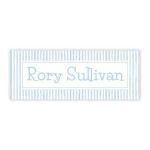PRINTED Personalized Water-Resistant Name Labels | 60 Pack | 1x2.625&quot; Stickers for Kids | Back to School, Daycare | Blue Seersucker