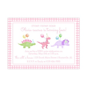 PRINTABLE Pink Dinosaur Birthday Invitation | Girl’s Dino Party Invite | Editable Corjl Template | Instant Digital Download