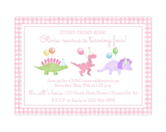 PRINTABLE Pink Dinosaur Birthday Invitation | Girl’s Dino Party Invite | Editable Corjl Template | Instant Digital Download