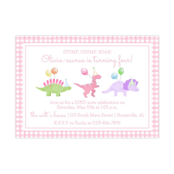 PRINTABLE Pink Dinosaur Birthday Invitation | Girl’s Dino Party Invite | Editable Corjl Template | Instant Digital Download