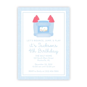 PRINTABLE Watercolor Blue Bounce House Birthday Party Invitation Template by Emily Wilt Designs