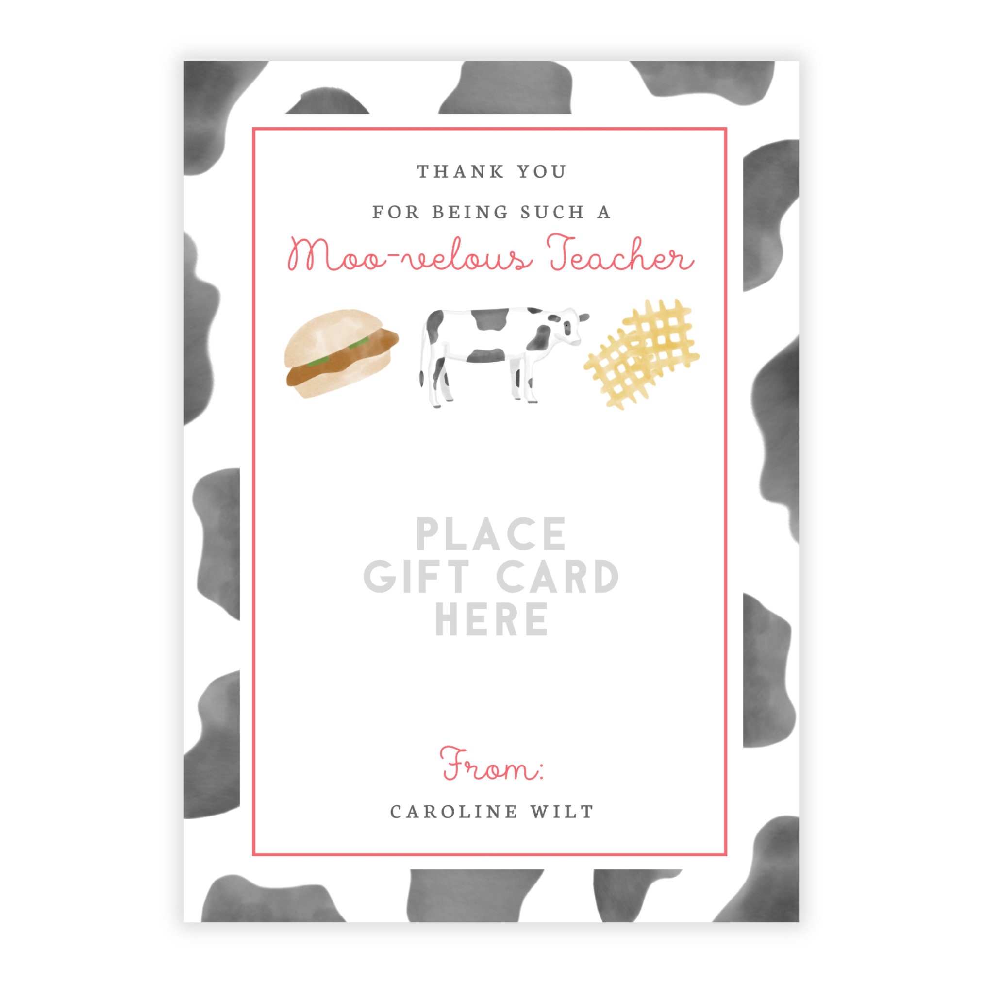 PRINTABLE Teacher Gift Card Holder Template | Back to School Corjl ...