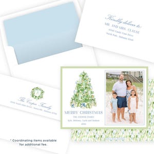 DRUCKBARE Luxe Noel Weihnachtskartenvorlage | Blau Grün Strand Urlaub Foto Karte mit Weihnachtsbaum | Druck-Upgrade verfügbar | 703 Bild 3