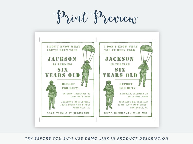 Printable Army Birthday Invitation Army Birthday Party - Etsy