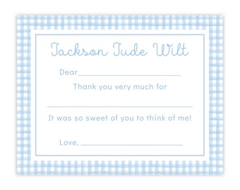 Printable Thank You Note Cards, Gingham Note Cards, Personalized Note Cards for Boys, Note Cards for Kids, Thank You Notes for Kids