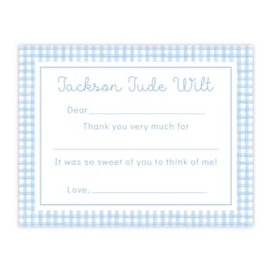 Druckbare Dankeschön-Grußkarten, Gingham-Grußkarten, personalisierte Grußkarten für Jungen, Dankesnotizen für Kinder