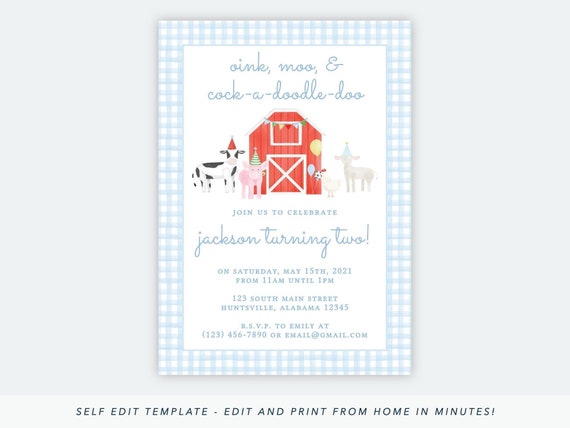 Printable Farm Birthday Invitation Farm Birthday Party - Etsy