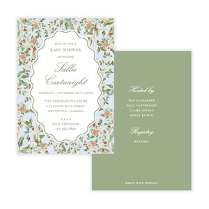PRINTABLE Blue Winter Chinoiserie Baby Shower Invitation | Corjl Template | Floral Garden Bridal Shower or Rehearsal Dinner Invite | 126