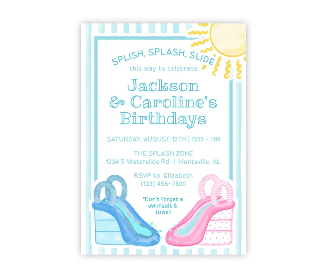 Printable Water Slide Party Invitation, Water Slide Birthday Party ...