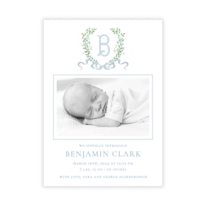 Faire-part de naissance bébé garçon à imprimer | Modèle Corjl modifiable | photo pour nouveau-né | Téléchargement numérique | Collection « Donnez-moi des fleurs »