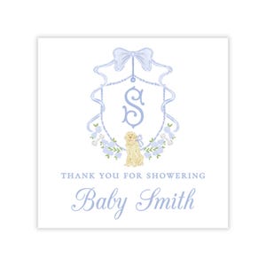 PRINTABLE Gift Tag Template | Blue Golden Retriever Baby Shower Favor Tags | Editable Corjl Thank You Tag | Boy Dog Baby Shower | 118