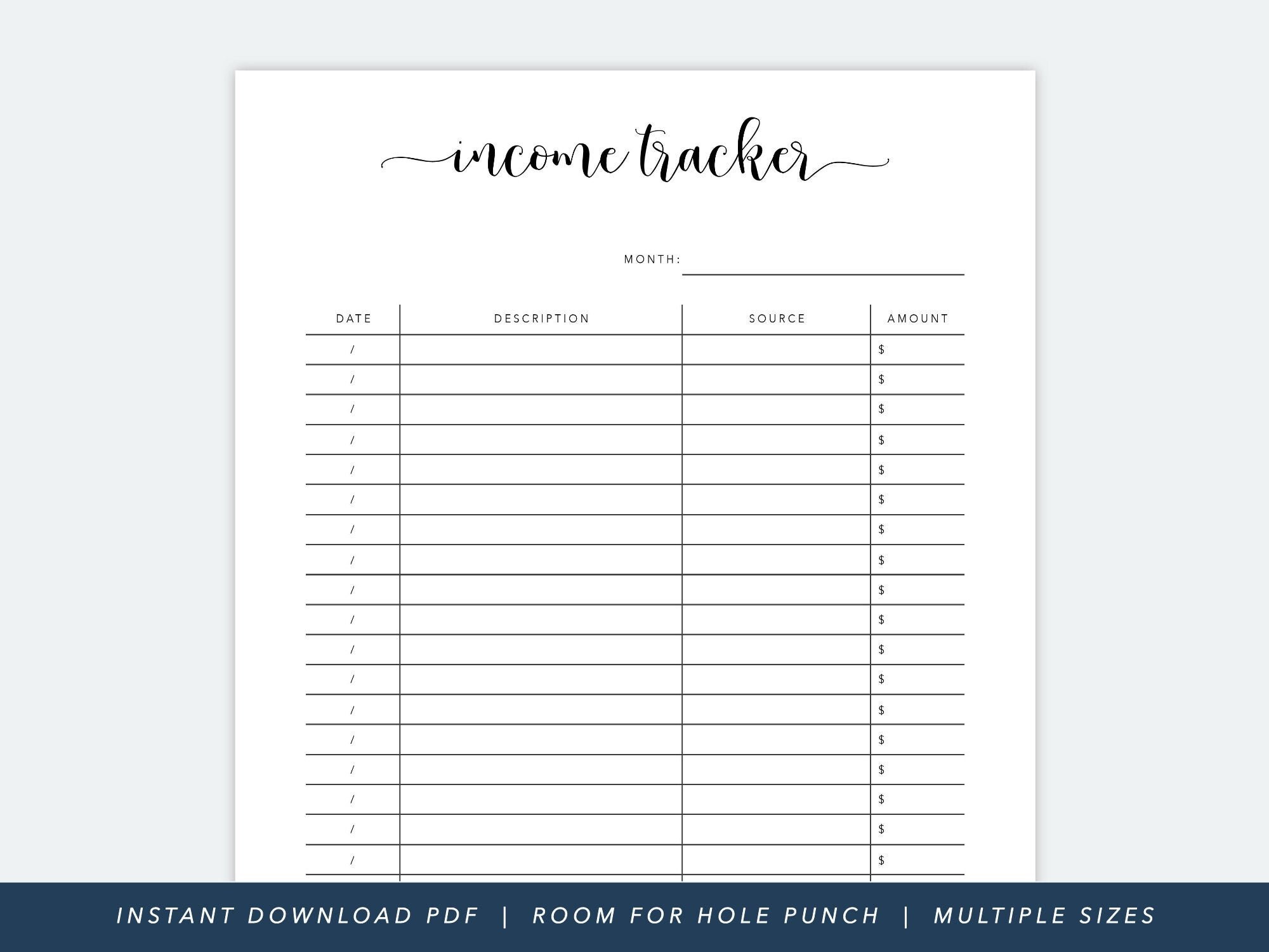 Income Tracker Printable Income Tracking Income Log Monthly Etsy