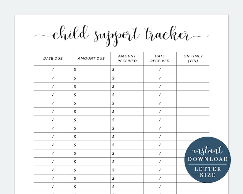 Child Support Tracker Printable Child Support Tracking - Etsy