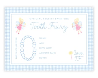 PRINTABLE Tooth Fairy Receipt 5x7 | Instant Download PDF | Blue Fairy Note for Boys | Lost Tooth Certificate | DIY Fairy Printable