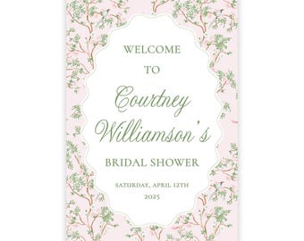 PRINTABLE 24x36 Welcome Sign Template | Pink Floral Baby Shower or Bridal Shower Decor | Editable Template | Pink Spring Chinoiserie | 120