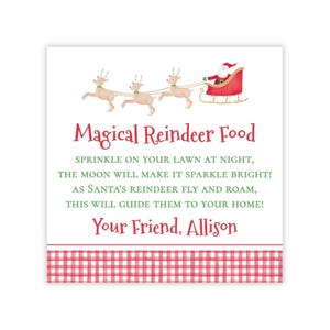 Afdrukbaar gepersonaliseerd kerstcadeaulabel voor kinderen - aangepaste sjabloon voor cadeaukaartje voor de feestdagen, labels voor kerstfeestje voor kinderen, rendiervoedsel