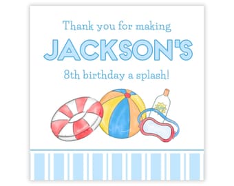 PRINTABLE Pool Party Favor Tags | Editable Swim Birthday Gift Tag Template | Boy's Swim Party Design | Corjl Template
