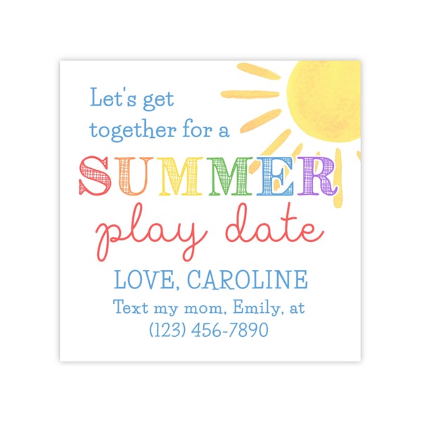 Printable End of School Tags for Kids, Summer Play Date Card, Play Date Calling Card, Play Date Business Card, Play Date Contact Card