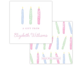 Modelo de etiqueta para presente de aniversário IMPRIMÍVEL | Etiqueta Corjl editável para presente infantil ou feminino | Design de vela em tons pastel | Design "Velas de festa em tons pastel"