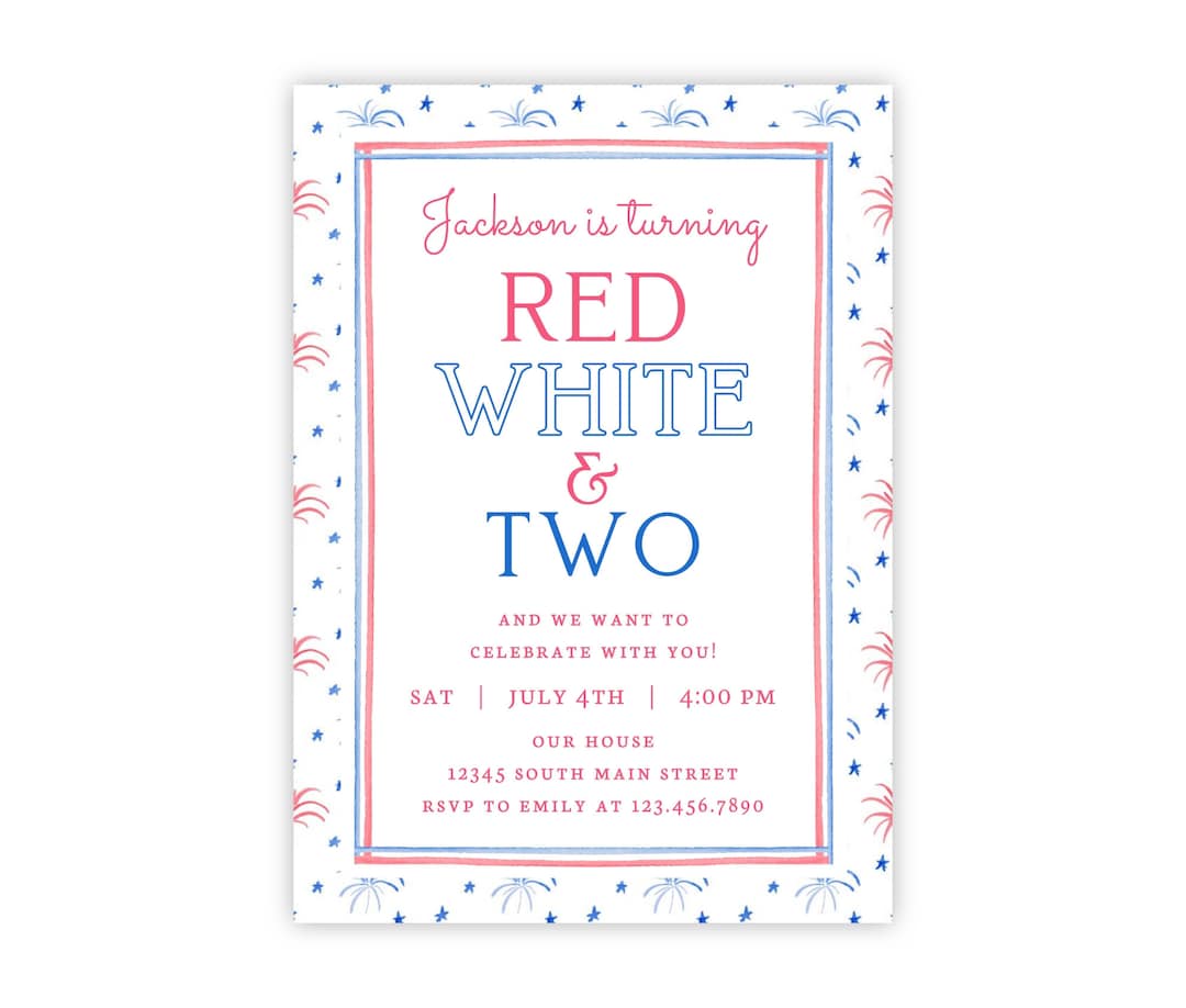 PRINTABLE Red White and Two Birthday Invitation | Patriotic 2nd ...