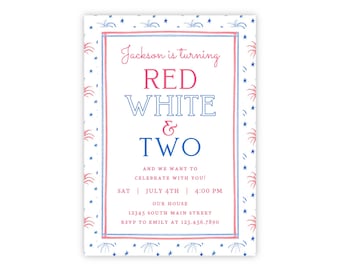 PRINTABLE Red White and Two Birthday Invitation | Patriotic 2nd Birthday Party | Editable Corjl Template | Instant Download