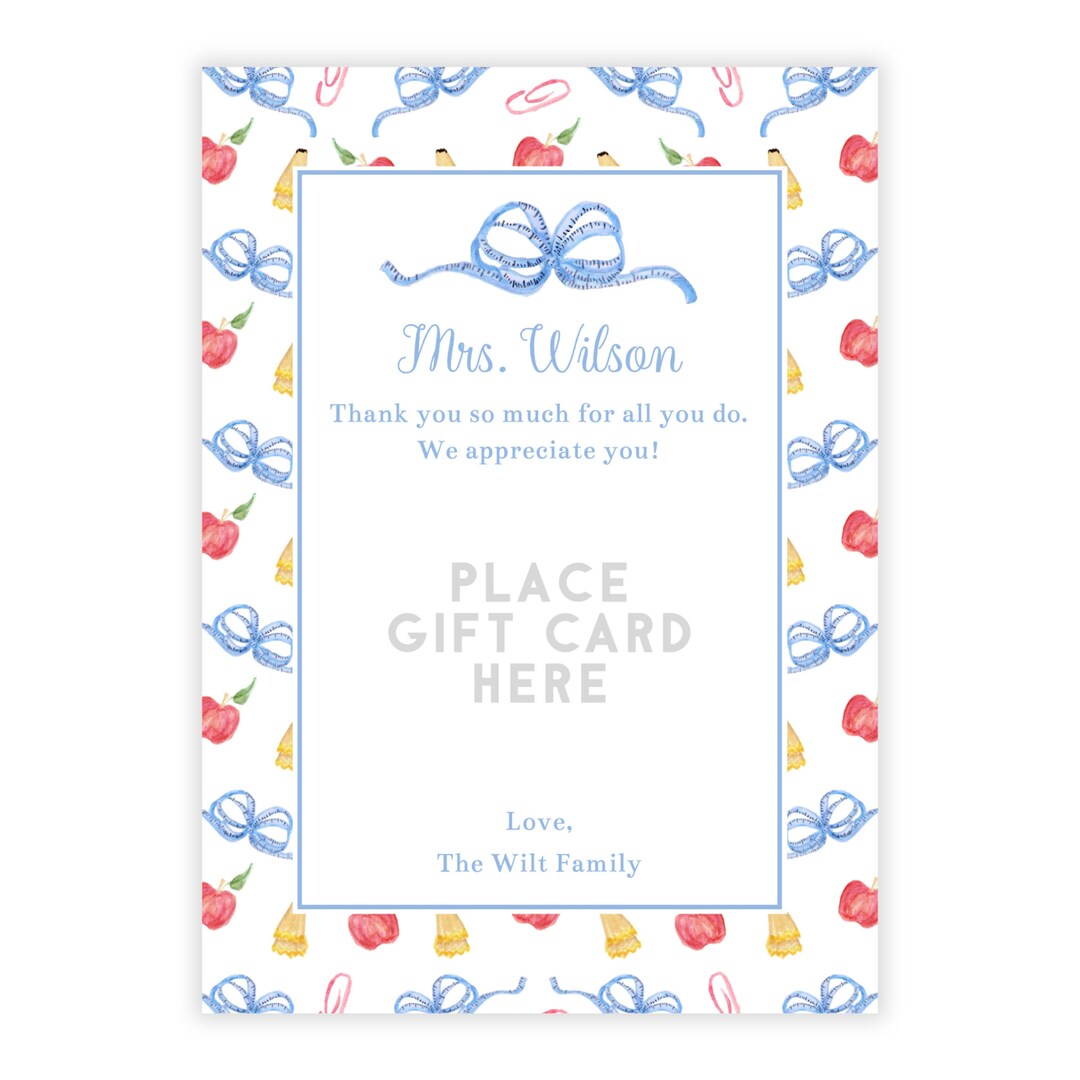 PRINTABLE Teacher Gift Card Holder Template | Back to School Corjl ...