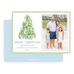 DRUCKBARE Luxe Noel Weihnachtskartenvorlage | Blau Grün Strand Urlaub Foto Karte mit Weihnachtsbaum | Druck-Upgrade verfügbar | 703 Bild 2